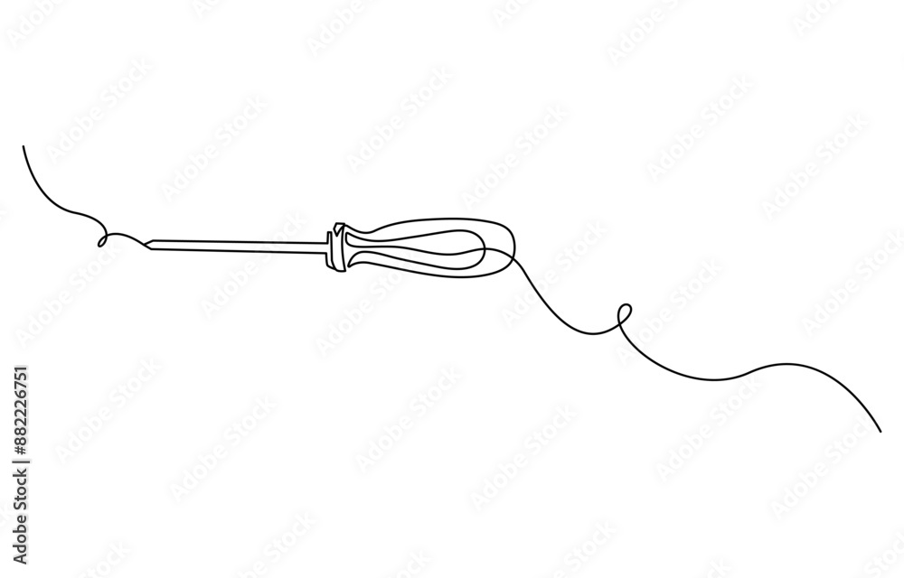 Obraz premium Continuous editable line drawing of screwdriver. Single line screwdriver icon. Continuous line drawing of screwdriver. Screwdriver linear icon. One line drawing background. Vector illustration.