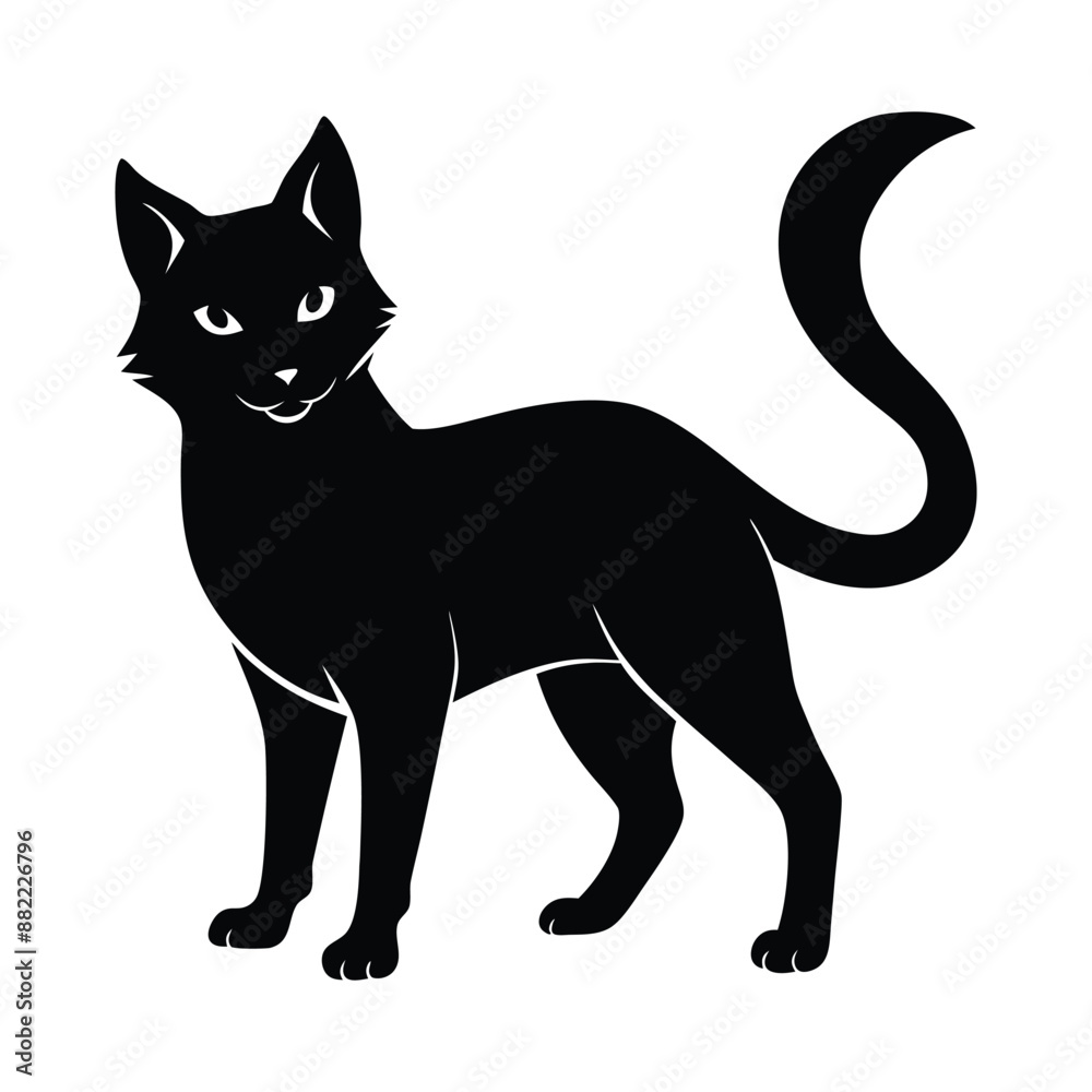 Minimalist Vector Silhouette of a Cat, Black & White Cat