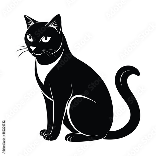Wallpaper Mural Minimalist Vector Silhouette of a Cat, Black & White Cat Torontodigital.ca