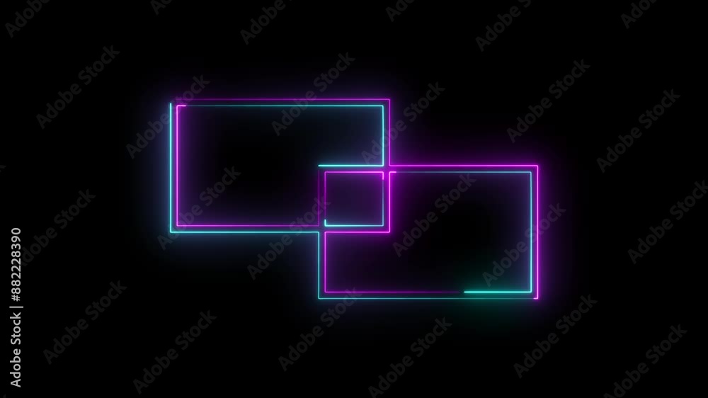 Abstract Glowing saber rectangle neon frame on black background. Abstract Glowing saber rectangle neon frame on black background.