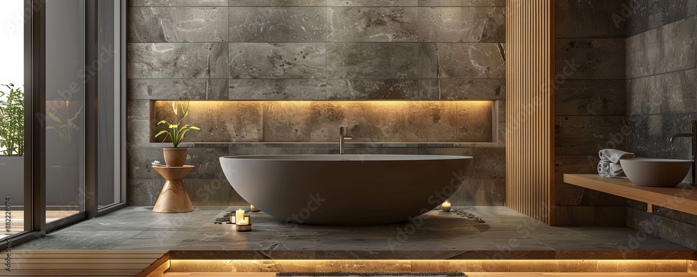 Modern bathroom with a sleek design and premium fixtures. Modern bathroom with a sleek design and premium fixtures.