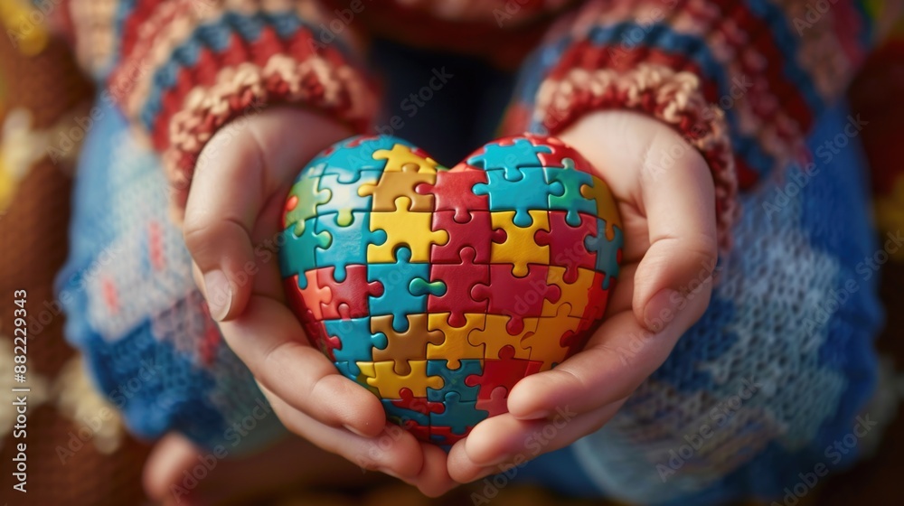 Person holding puzzle piece heart Person holding puzzle piece heart