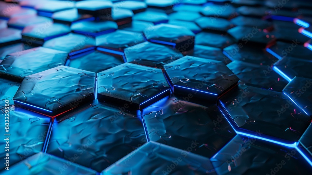 Fototapeta premium Abstract Hexagon Pattern with Blue Neon Lights