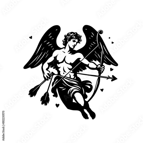 greek god of love Eros illustration. black and white illustration of god Eros no fill. Roman god Cupid. Greek deity. Roman deity