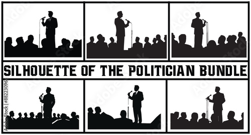 silhouette of the politician before a microphone bundile vector photo