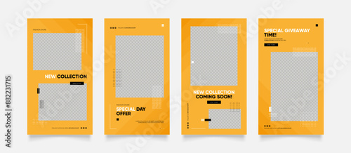 social media template banner blog fashion sale promotion. fully editable instagram and facebook square post frame puzzle organic sale poster. fresh yellow element shape vector background