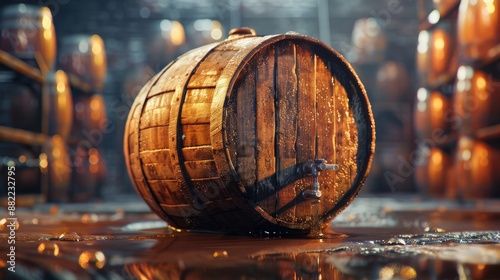 high-resolution, ultra-realistic, 4K, cinematic image of a beer barrel 