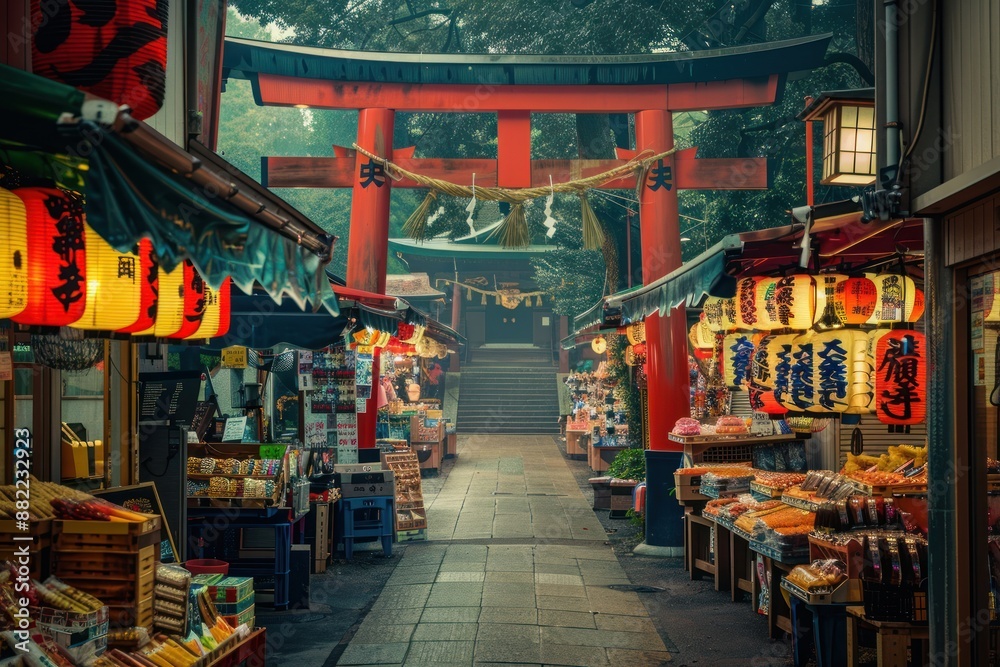 Traditional Japanese Street Leading to a Shinto Shrine