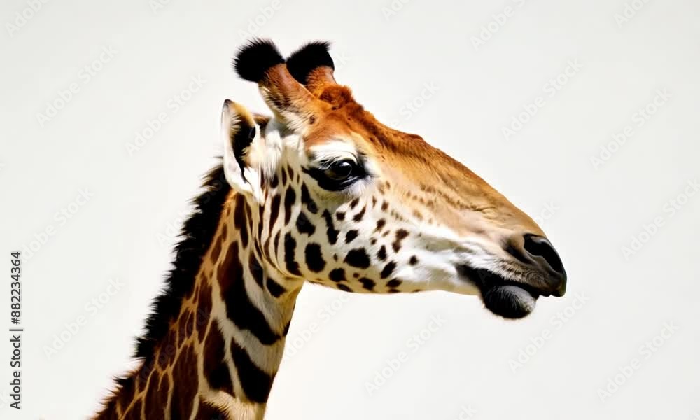 Baby giraffe posing on a white background, exuding innocence and curiosity with its long neck and distinctive spots, creating a charming and captivating portrait perfect for nature lovers Baby giraffe posing on a white background, exuding innocence and curiosity with its long neck and distinctive spots, creating a charming and captivating portrait perfect for nature lovers