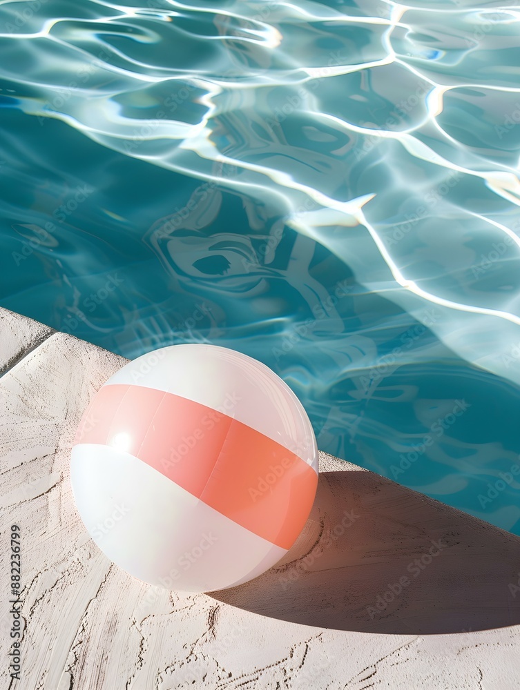 Obraz premium Close Up of a peach fuzz and white Beach Ball by the Poolside. Colorful Summer Wallpaper