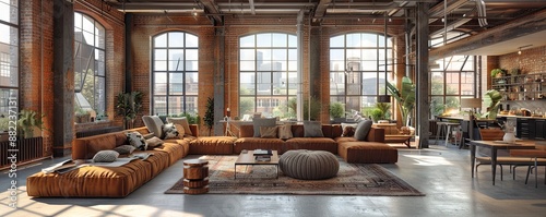 Urban loft with high ceilings and beams.