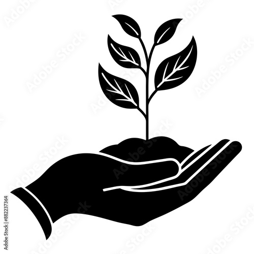 hands holding a plant silhouette vector design