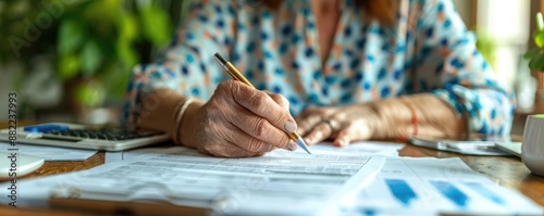 Woman's hand writing on paper with pen.