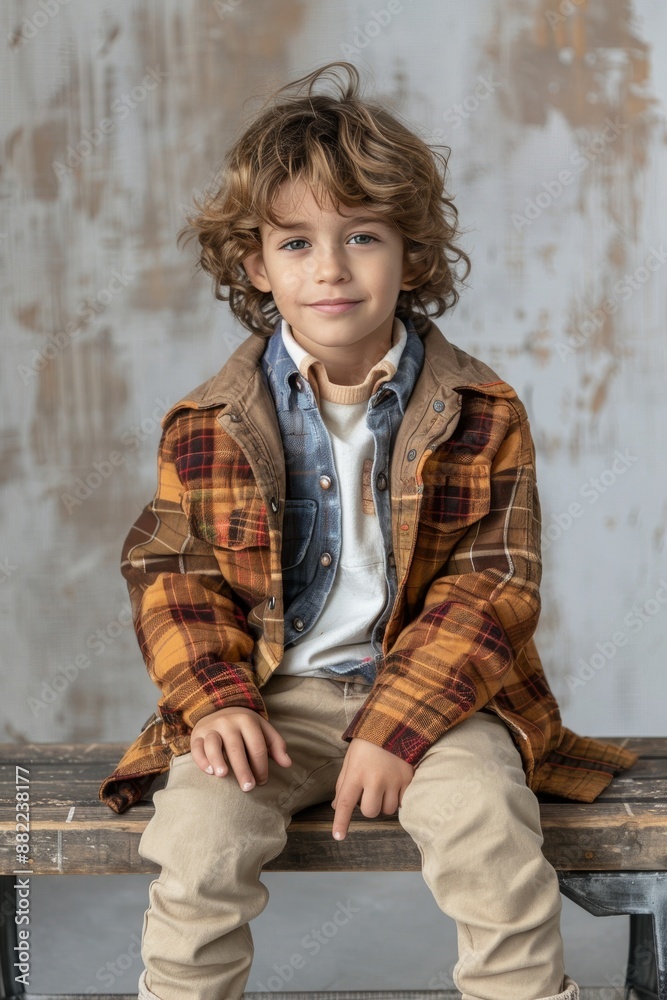 53 Stylish kid sitting on a stylish bench, full of energy and joy, wearing trendy clothes. Full body, realistic, simple solid background, studio lighting 53 Stylish kid sitting on a stylish bench, full of energy and joy, wearing trendy clothes. Full body, realistic, simple solid background, studio lighting