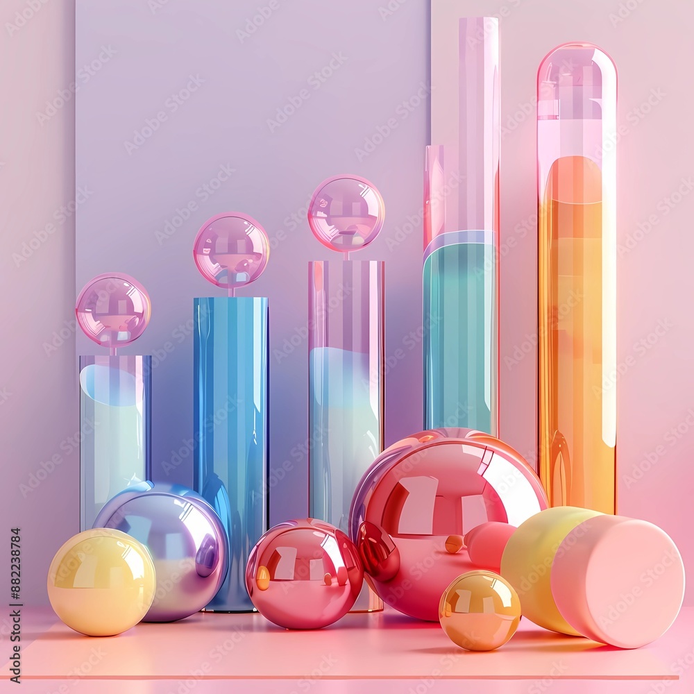 An illustration of Revenue growth charts in soft colors white background 3d minimal style glass material, soft lighting, blender, C4D, 8k An illustration of Revenue growth charts in soft colors white background 3d minimal style glass material, soft lighting, blender, C4D, 8k