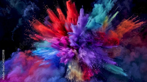 Wallpaper Mural Vibrant explosion of colorful powder captured in dynamic burst. Bright and vivid colors create a stunning abstract image, ideal for backgrounds or design elements. Multicolored splash effect . AI Torontodigital.ca