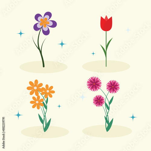 spring flower collection with colorful flower concept