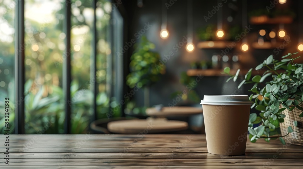 Coffee cup on wooden table in cafe. Coffee cup on wooden table in cafe.