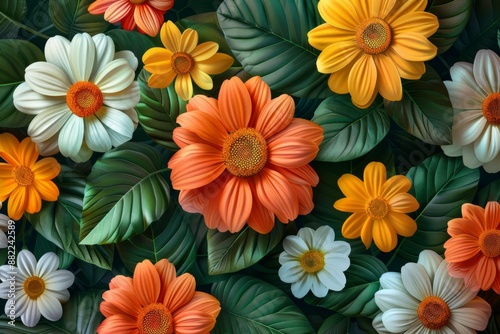 Wallpaper Mural Orange and White Flowers Amid Lush Green Foliage Torontodigital.ca