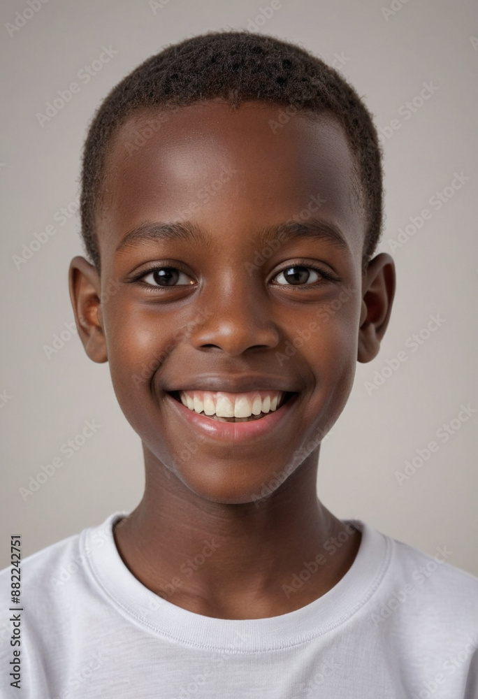 Portrait view of a regular happy smiling Burundi boy, ultra realistic, candid, social media, avatar image, plain solid background