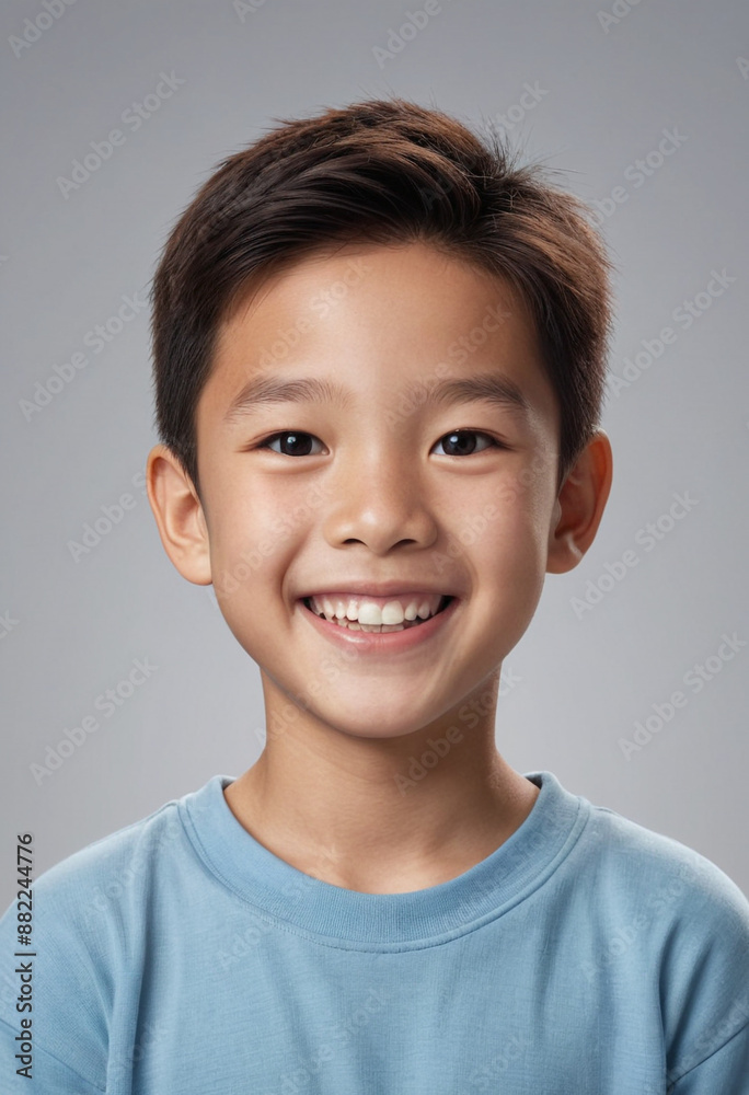 Portrait view of a regular happy smiling China boy, ultra realistic, candid, social media, avatar image, plain solid background Portrait view of a regular happy smiling China boy, ultra realistic, candid, social media, avatar image, plain solid background