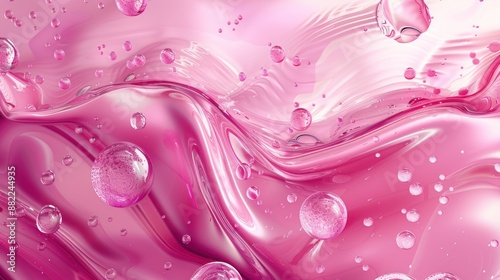 Abstract Pink Liquid with Bubbles