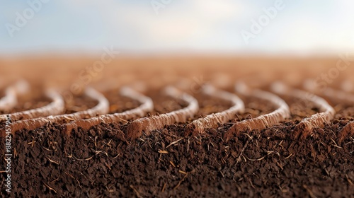 Soil covered with mulch to retain moisture photo