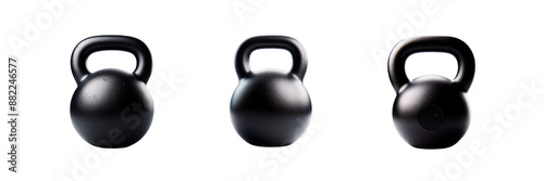 Set of Black color kettlebell, isolated over on transparent white background