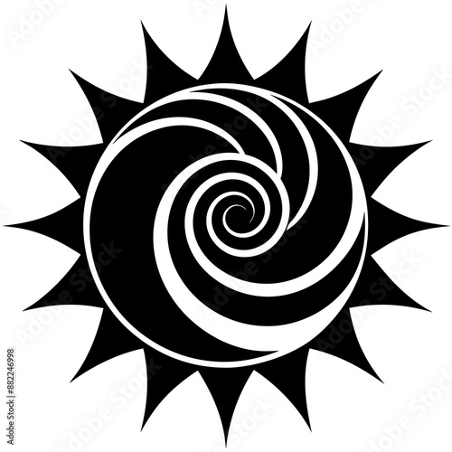 Generate a high resolution vector image of a minimal Muslim spiral painting in black silhouette on white background Intricate artistry meets unclean minimalist aesthetic