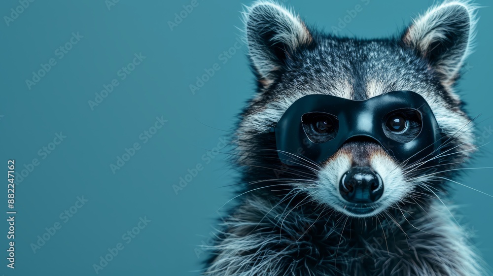 A tight shot of a raccoon's face wearing a mask, concealing its eyes and nose A tight shot of a raccoon's face wearing a mask, concealing its eyes and nose