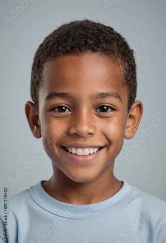 Portrait view of a regular happy smiling Belize boy, ultra realistic, candid, social media, avatar image, plain solid background