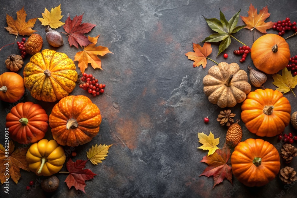 Thanksgiving and Autumn decoration concept made from autumn leaves and pumpkin Thanksgiving and Autumn decoration concept made from autumn leaves and pumpkin