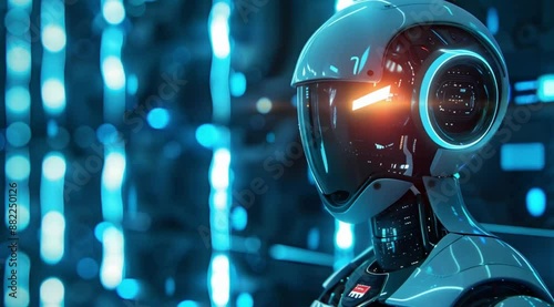 Futuristic Android Robot in Digital Environment