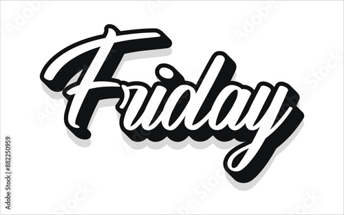Lettering Hello Happy Friday.Handmade Vector clipart concept line isolated on white bkgr.BandW design for poster,card,label,sticker,t-shirt,web,print,stamp,tattoo,media, banner,etc.