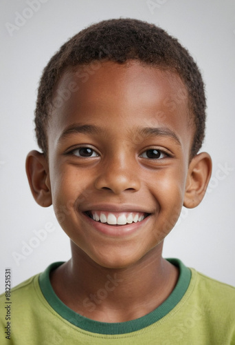 Portrait view of a regular happy smiling Guyana boy, ultra realistic, candid, social media, avatar image, plain solid background