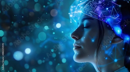 Woman with a digital brain overlay