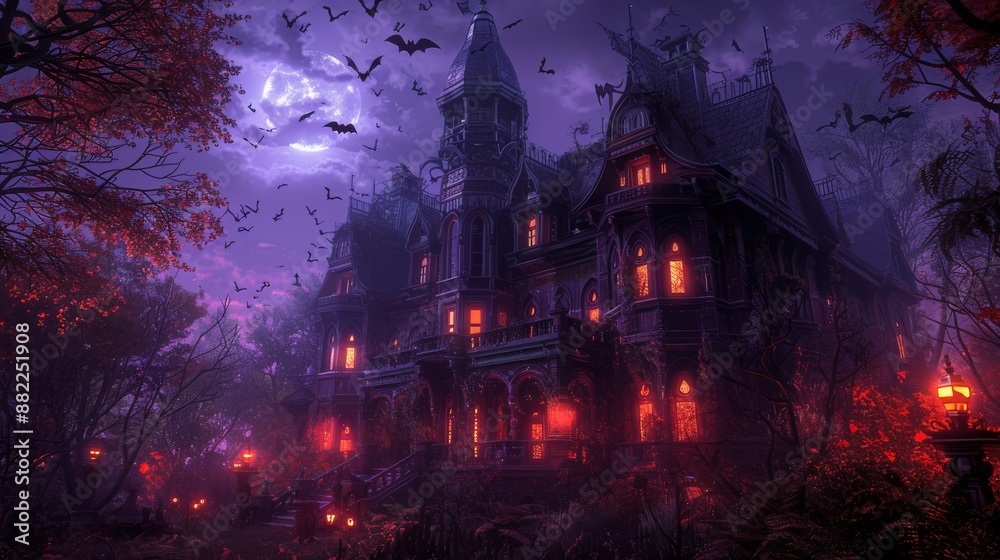 Spooky Haunted Mansion on Halloween Night. Spooky Haunted Mansion on Halloween Night.