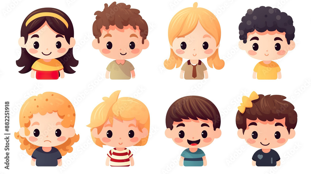 Boys' and girls' avatars on a white background Boys' and girls' avatars on a white background