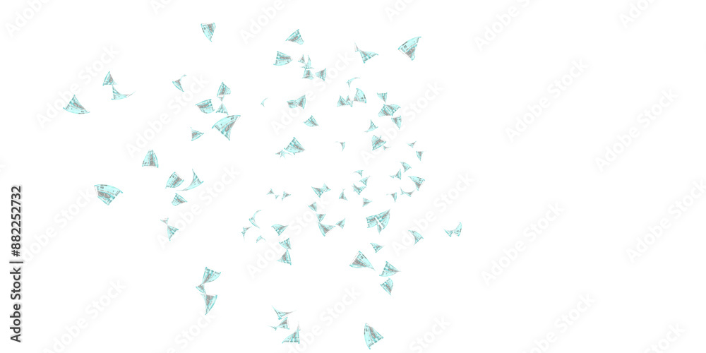 50 Indian rupee notes bundle flying in different angles and orientations isolated on black background