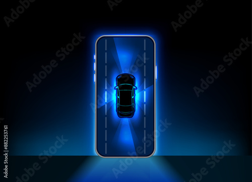 Real-Time Radar Detector App for Smartphones. Autonomous Driving and Detect Alerts with Glowing Blue Light Vector