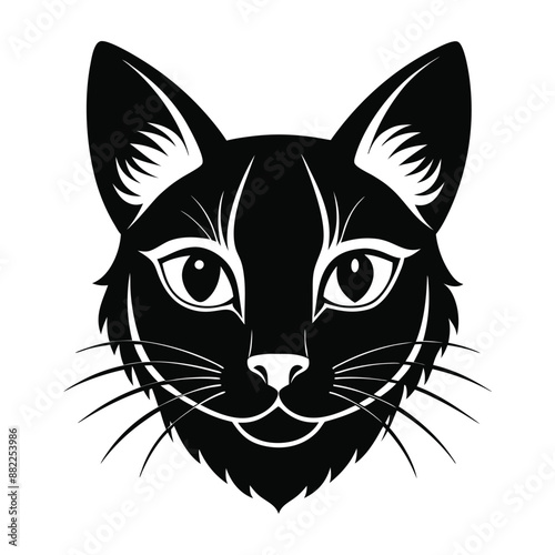 Vector Silhouette of Cat Face, Black & White Cat Head Illustration