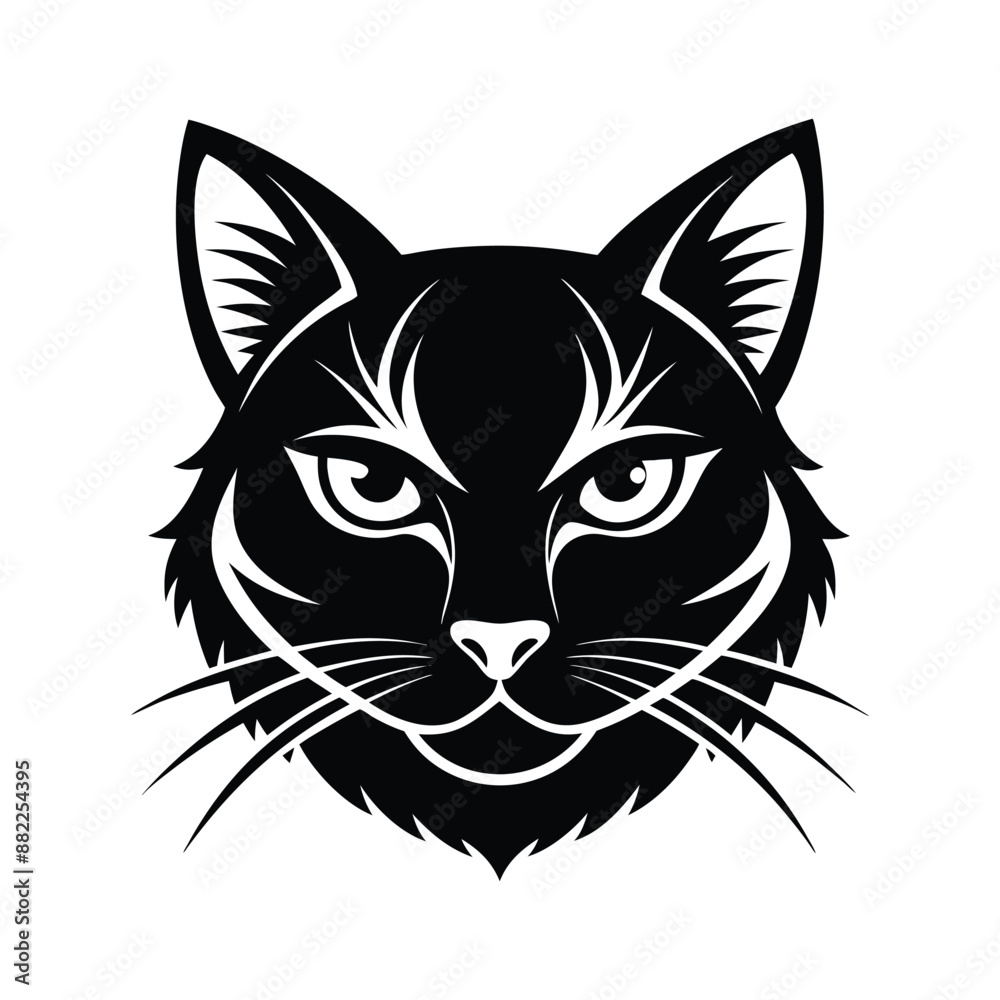 Vector Silhouette of Cat Face, Black & White Cat Head Illustration Vector Silhouette of Cat Face, Black & White Cat Head Illustration