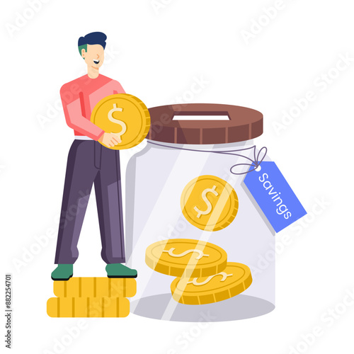 A flat style illustration of saving jar 

