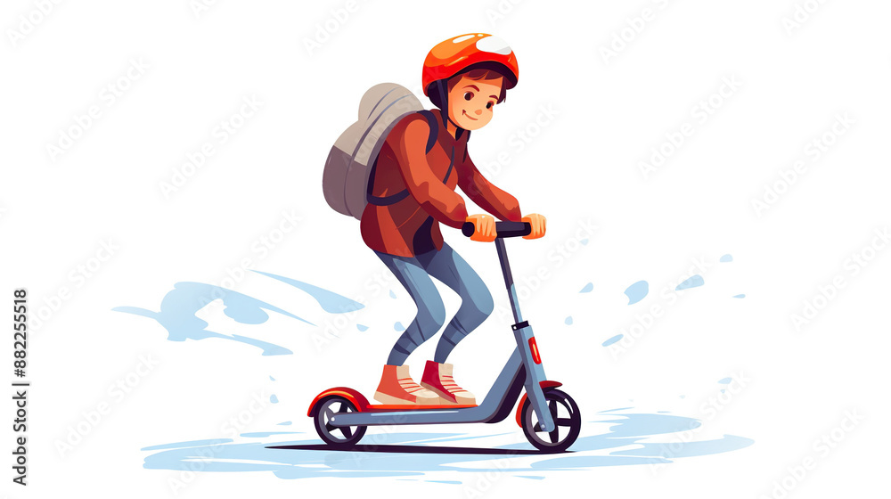 Obraz premium Youngster on a two-wheeled scooter against a white background
