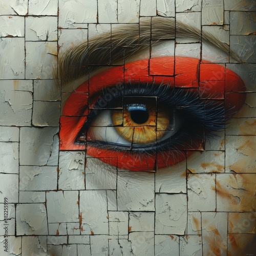 Cracked Mosaic Eye with Red Makeup photo