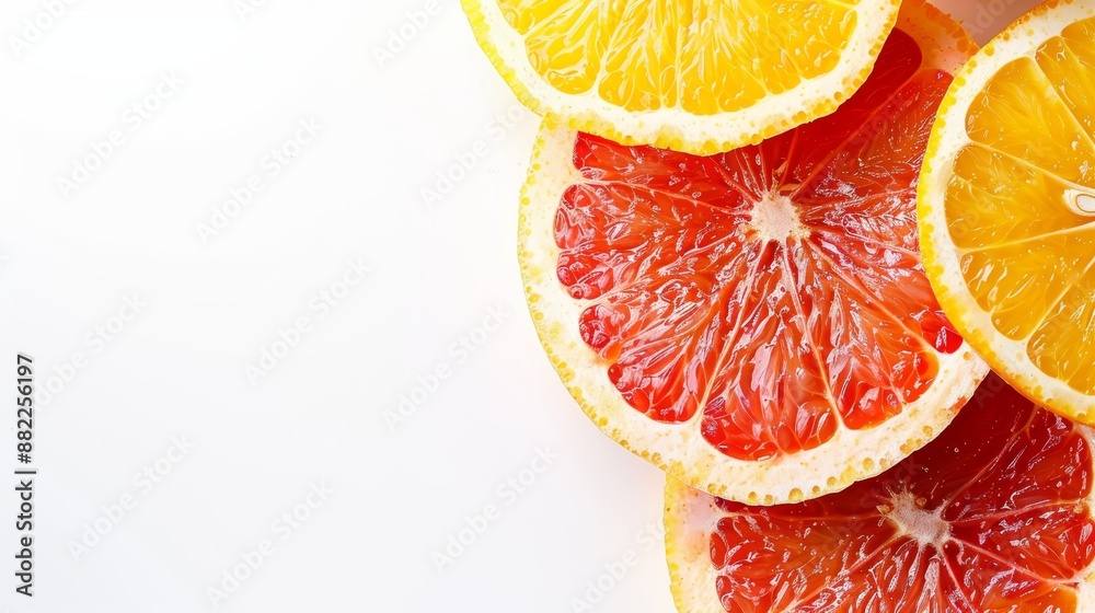 A stack of sliced oranges atop a white table, arranged next to one another A stack of sliced oranges atop a white table, arranged next to one another