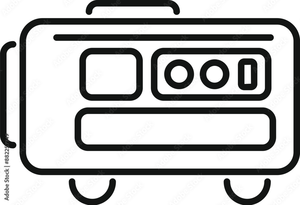 Line drawing of a portable power station providing backup electricity during a power outage Line drawing of a portable power station providing backup electricity during a power outage