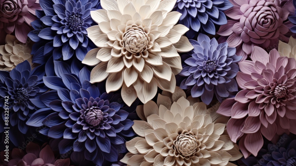 3D Floral Arrangement in Purple and Beige Tones 3D Floral Arrangement in Purple and Beige Tones