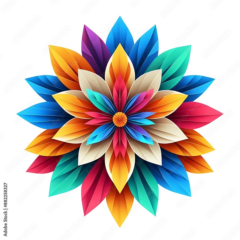 Fototapeta premium Colorful Origami Flower Vector on White Background. Generative AI.