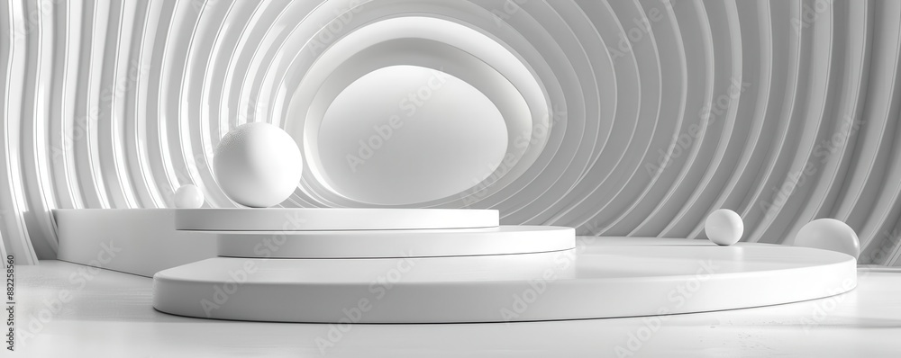 Obraz premium Abstract white circular background with a sphere and a podium.